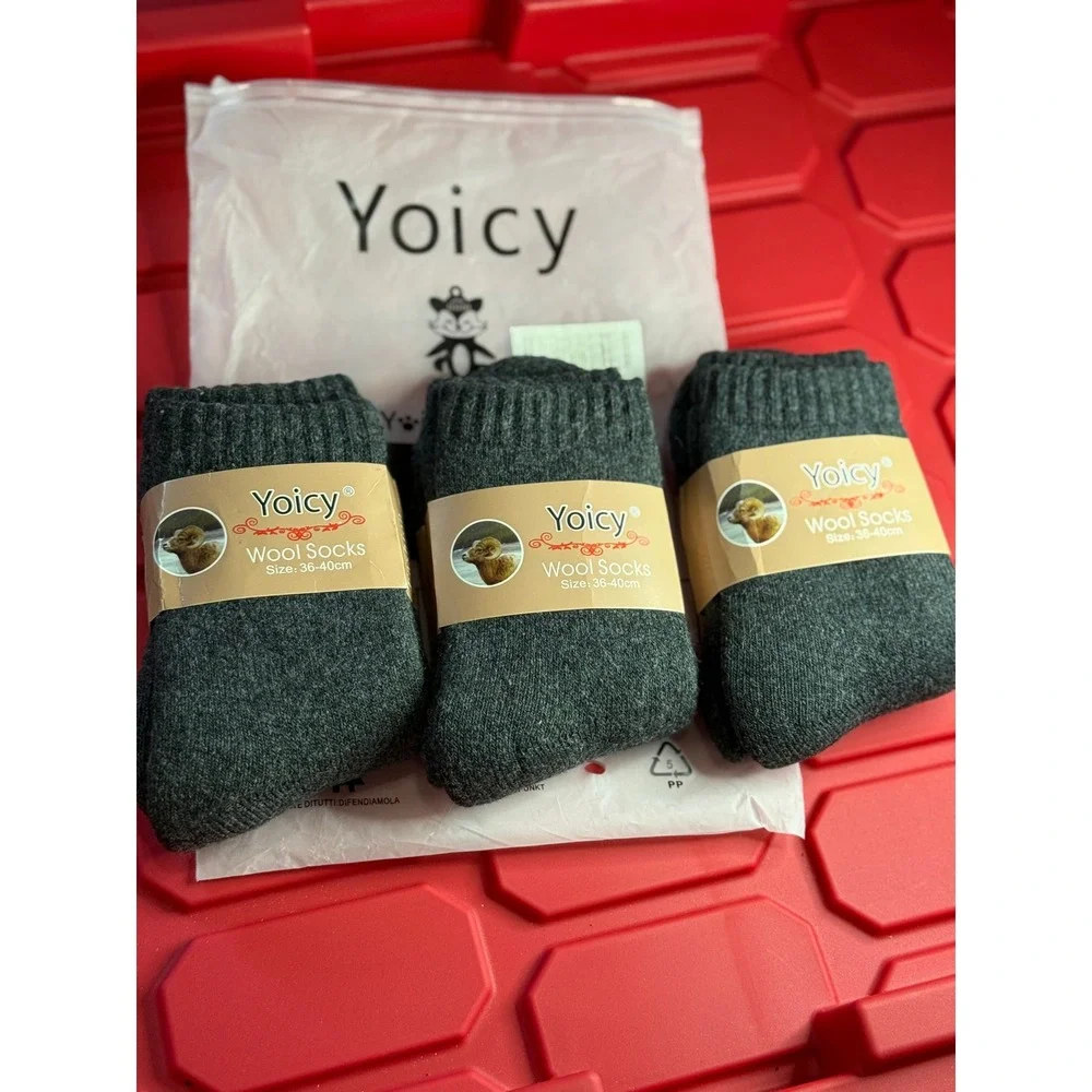 Yoicy Wool Socks 3 Pair Set Charcoal Grey Marl Winter Warm Cozy Gorpcore Outdoor